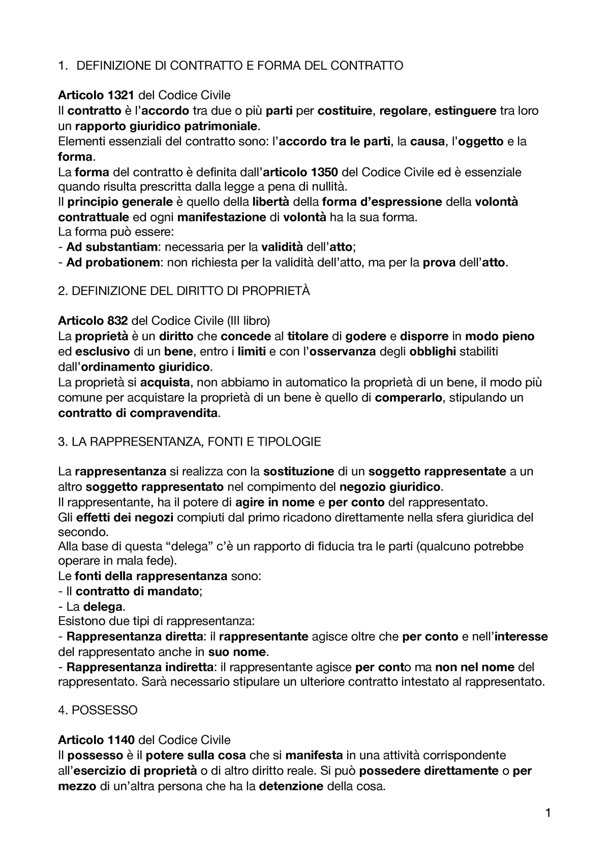 Domane Diritto - 1. DEFINIZIONE DI CONTRATTO E FORMA DEL CONTRATTO ...