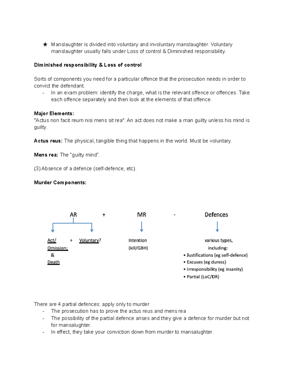 Criminal Law Lecture 5 - Diminished responsibility - ★ Manslaughter is ...