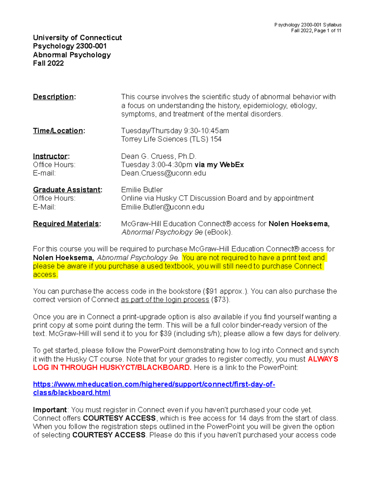 PSYC 2300 Fall 2022 Syllabus 082422 Fall 2022, Page 1 of 11