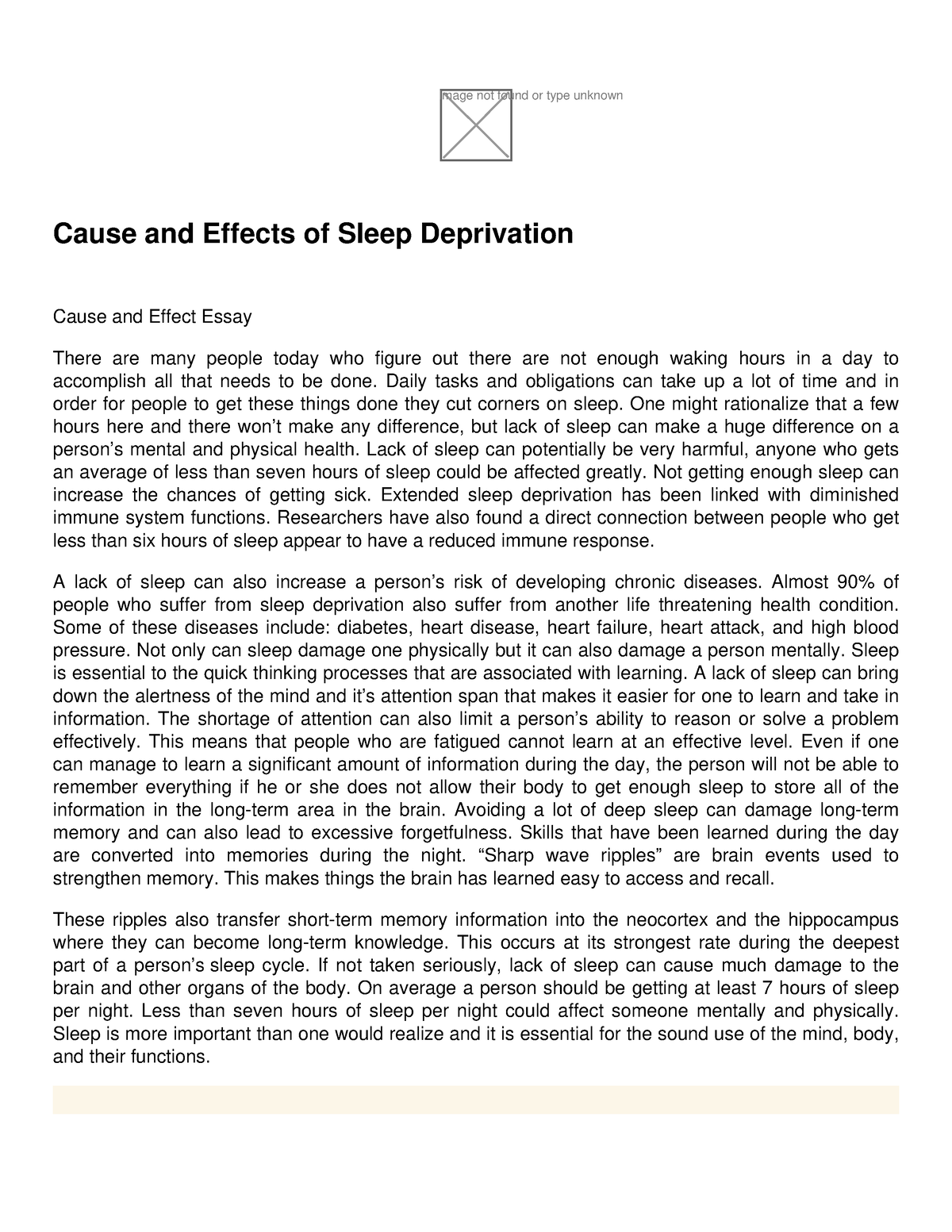 Cause And Effects Of Sleep Deprivation - Image Not Found Or Type ...