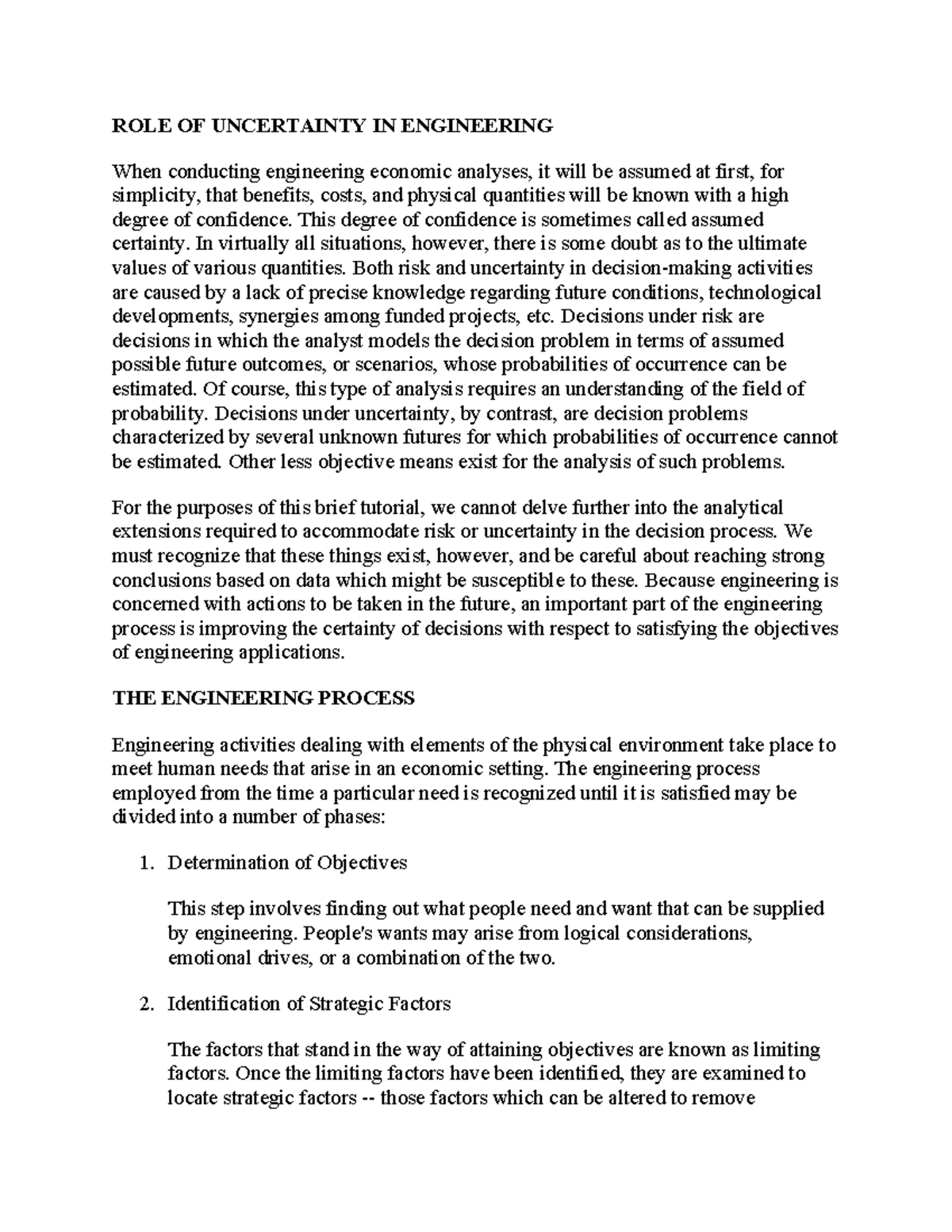 Role of uncertainty in Engineering - ROLE OF UNCERTAINTY IN ENGINEERING ...