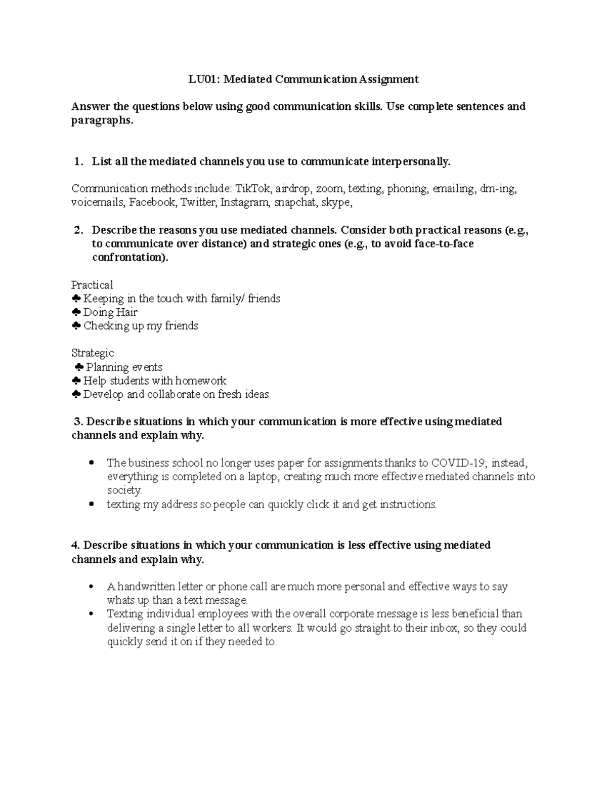 LU01- Mediated Communication Assignment - LU01: Mediated Communication ...