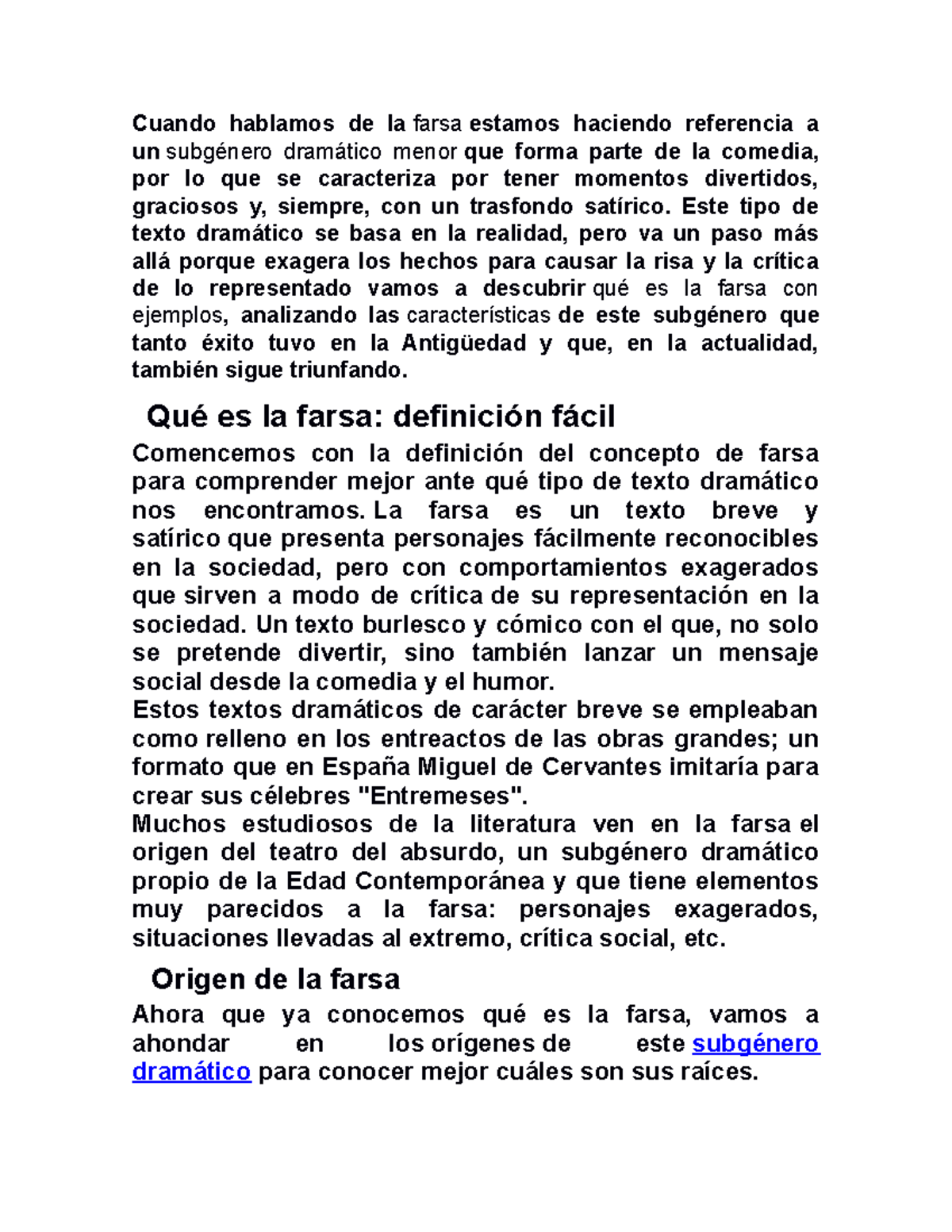 Cuando hablamos de la Farsa - Este tipo de texto dramático se basa en ...