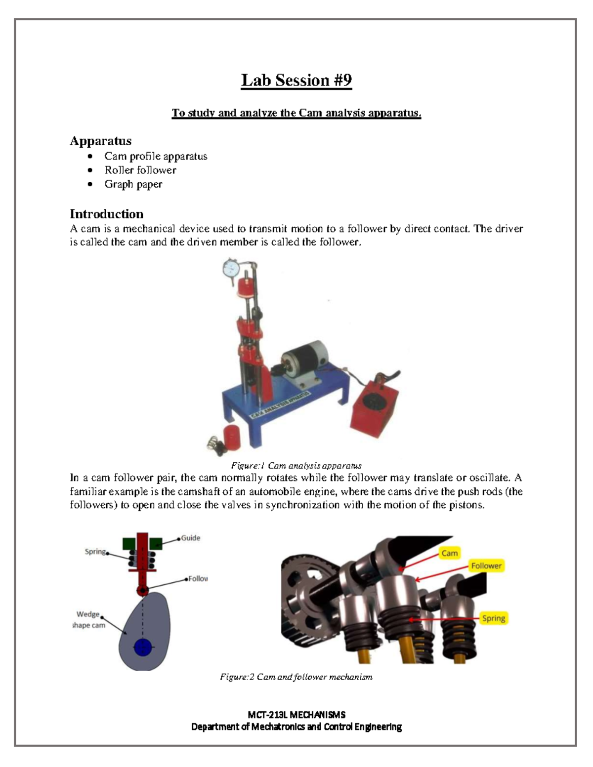 Lab Manual # 09 - MCT- 2 13L MECHANISMS Lab Session To study and ...
