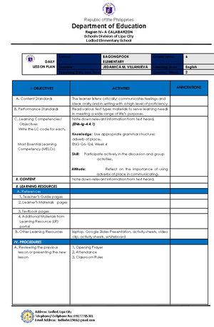 Sample unit learning plan 4As elementary Editable - Republic of the ...
