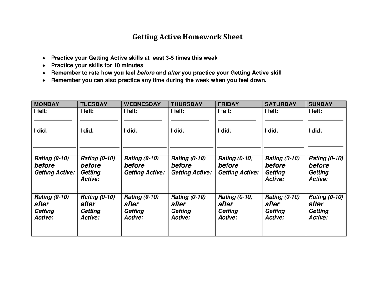 homework assignments for cbt