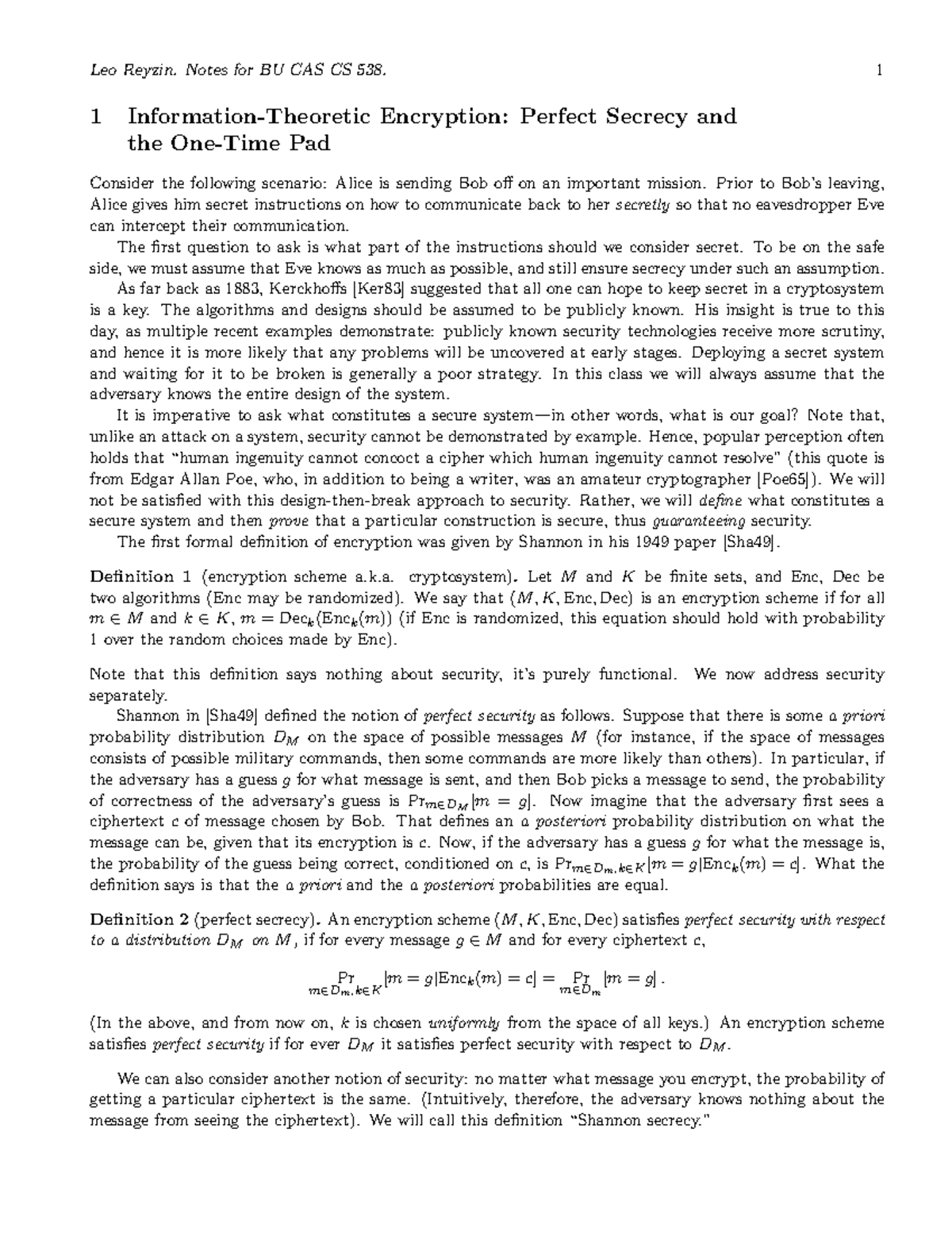 Notes-1 - lecture notes - Leo Reyzin. Notes for BU CAS CS 538. 1 1 ...
