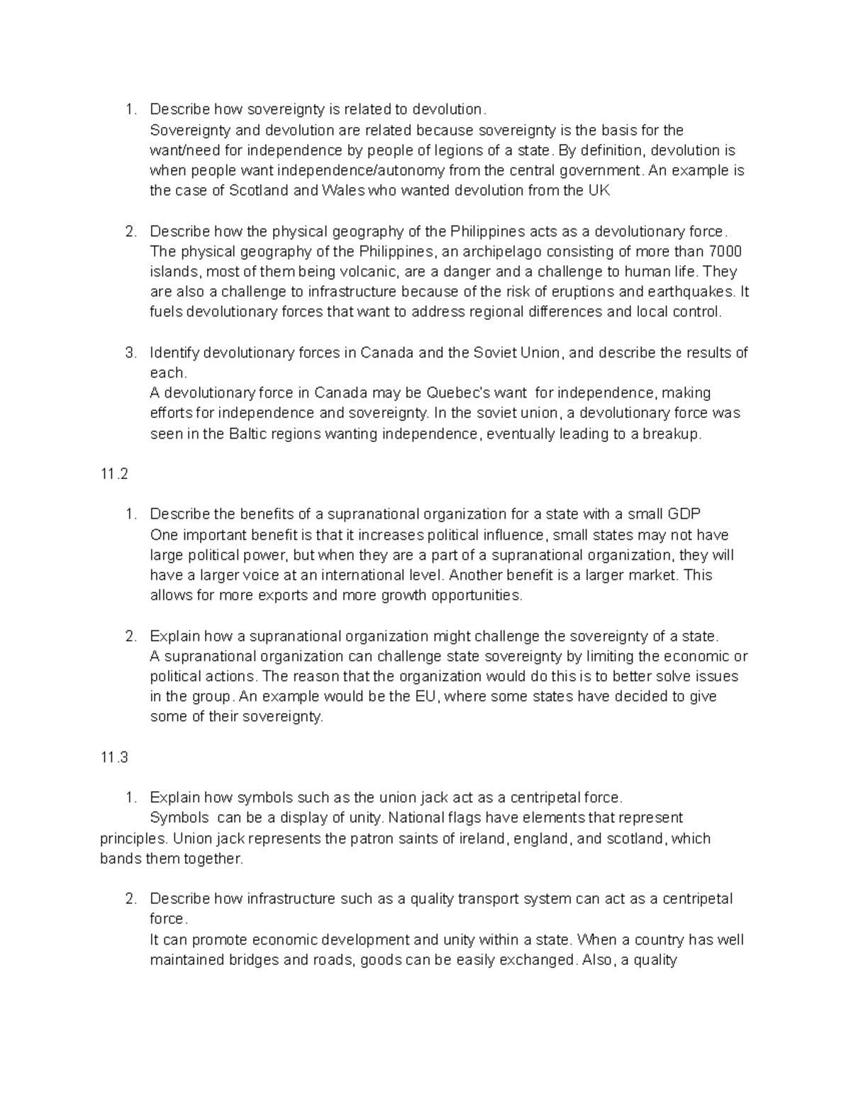 Chapter 11 APHG Notes - Describe how sovereignty is related to ...