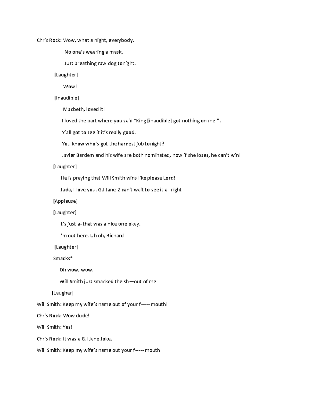 Chris Rock monologue transcript - Chris Rock: Wow, what a night ...