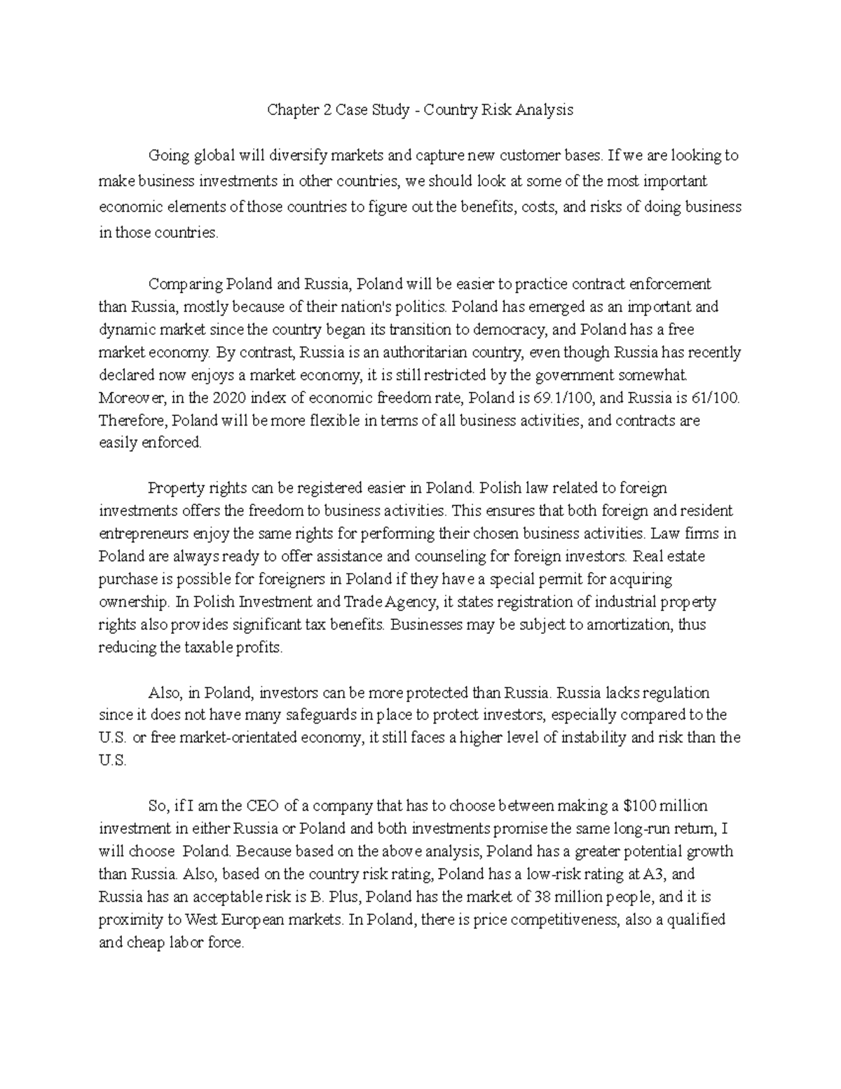 ECO 06 Chapter 2 Case Study - Country Risk Analysis - Chapter 2 Case ...