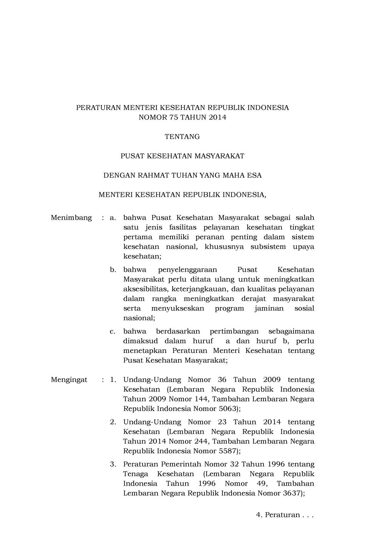 PMK No 75 Th 2014 Ttg Puskesmas - PERATURAN MENTERI KESEHATAN REPUBLIK ...