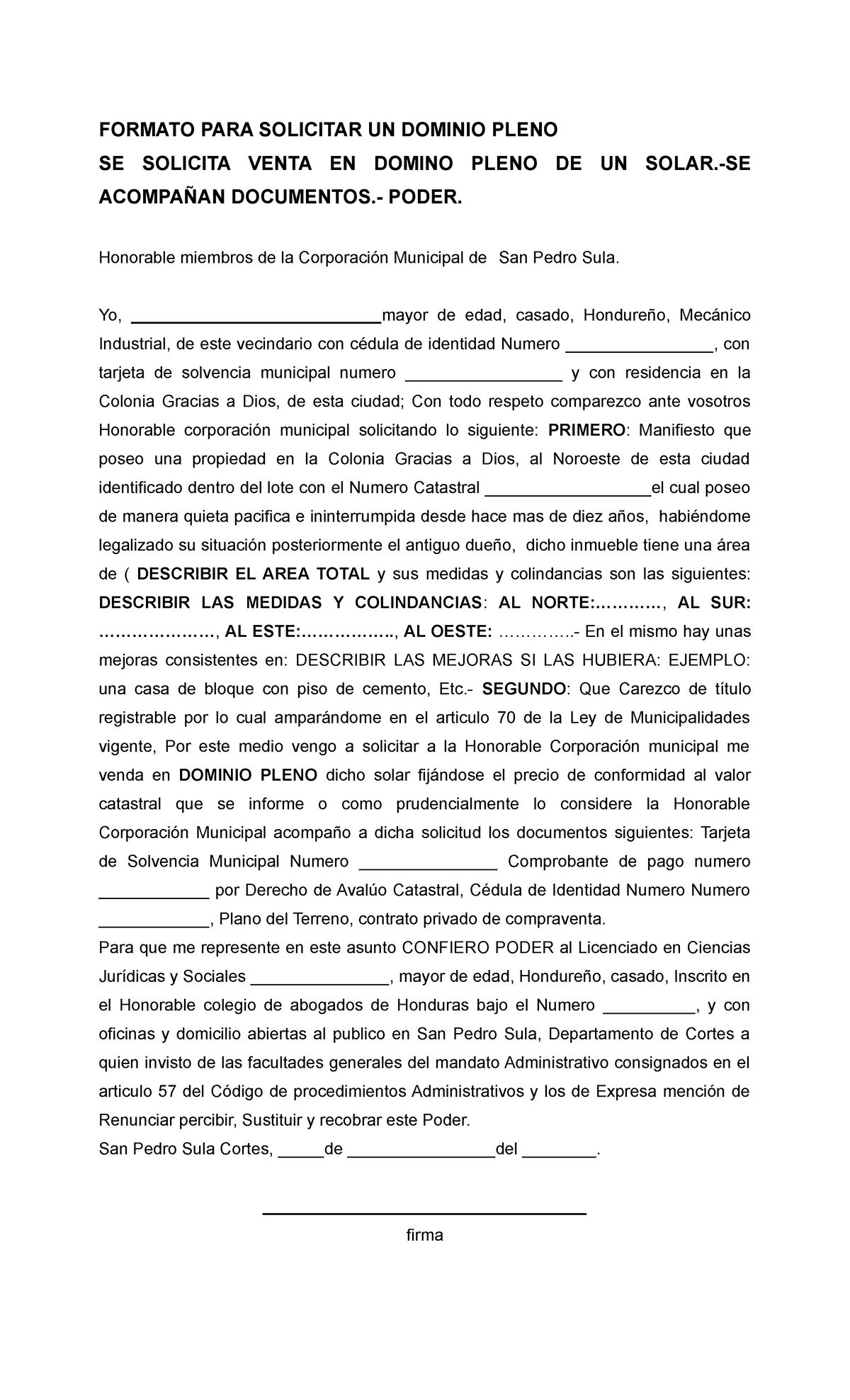 174284531 Formato Solicitud de Dominio Pleno FORMATO PARA SOLICITAR