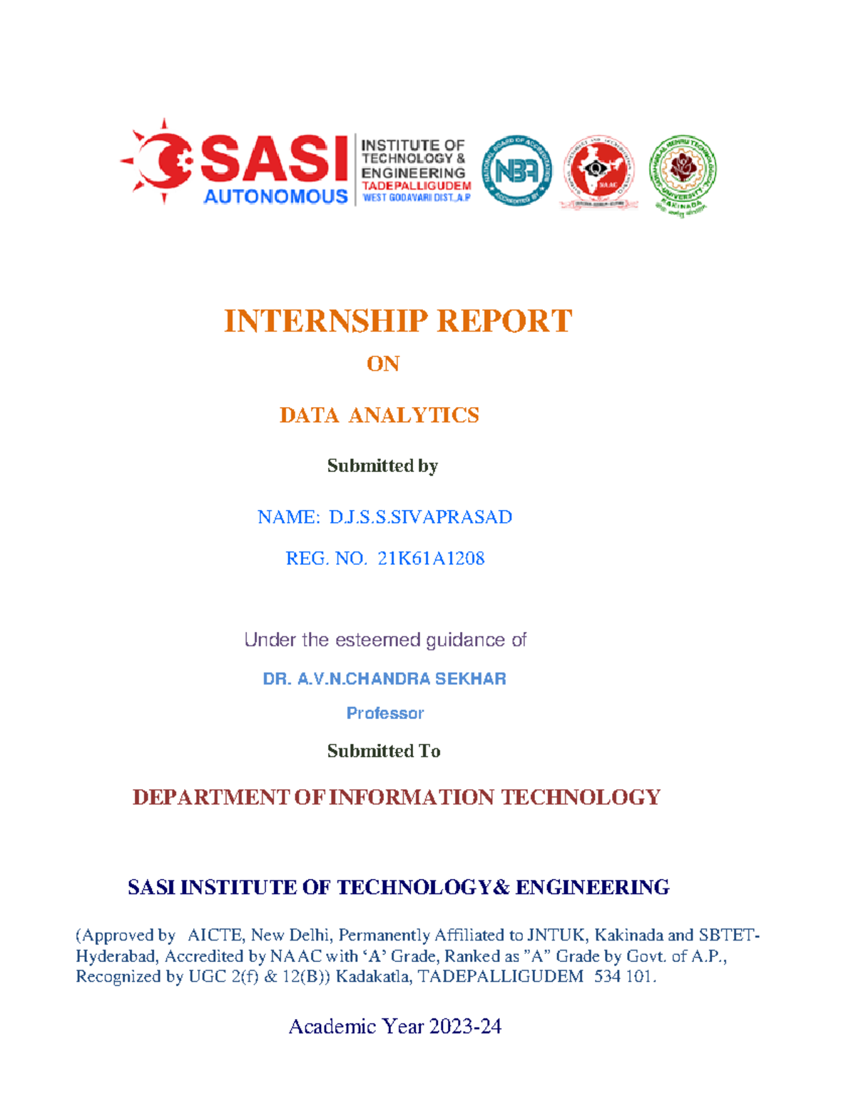 21K61A1208 DATA Analytics Report @ - INTERNSHIP REPORT ON DATA ...