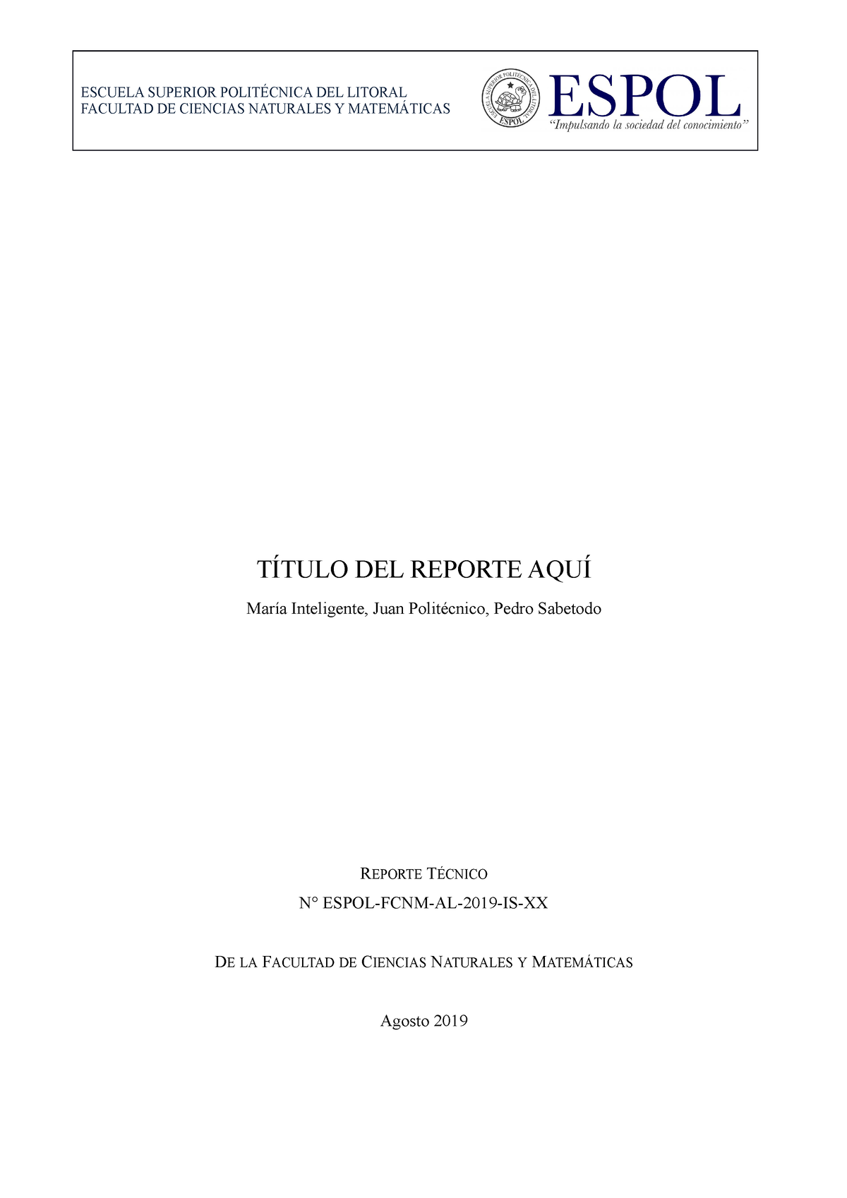 Modelo Reporte Al V Realización De Un Buen Proyecto Escuela Superior PolitÉcnica Del Litoral 3521