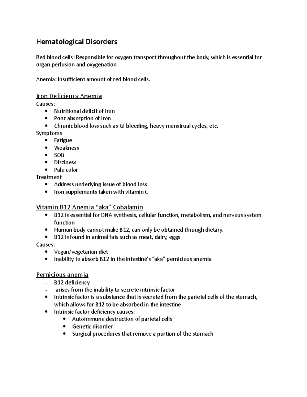 Hematological Disorders - Anemia: Insufficient amount of red blood ...