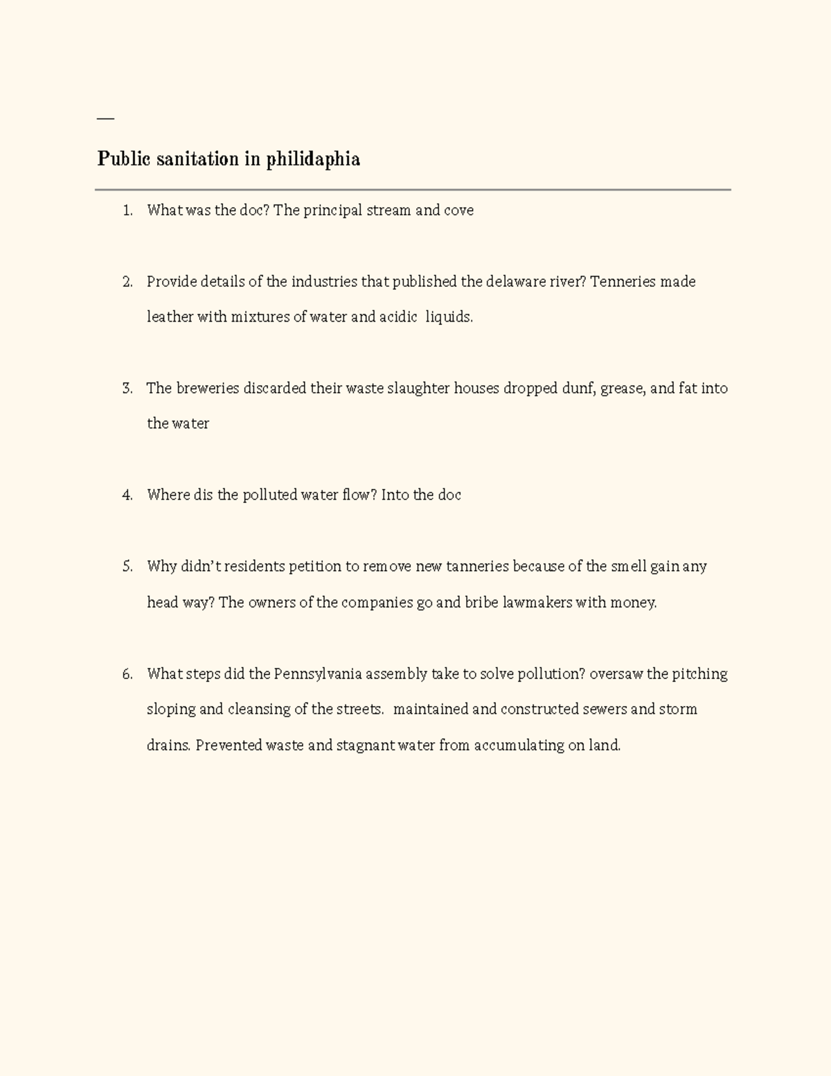 Public sanitation ___ Public sanitation in philidaphia What was the