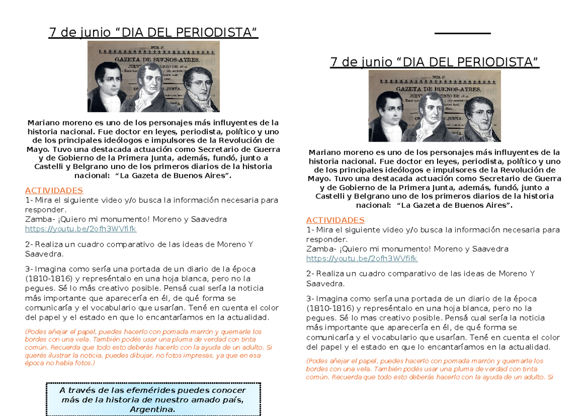 7 DE Junio DIA DEL Periodista - 7 de junio “DIA DEL PERIODISTA” Mariano ...