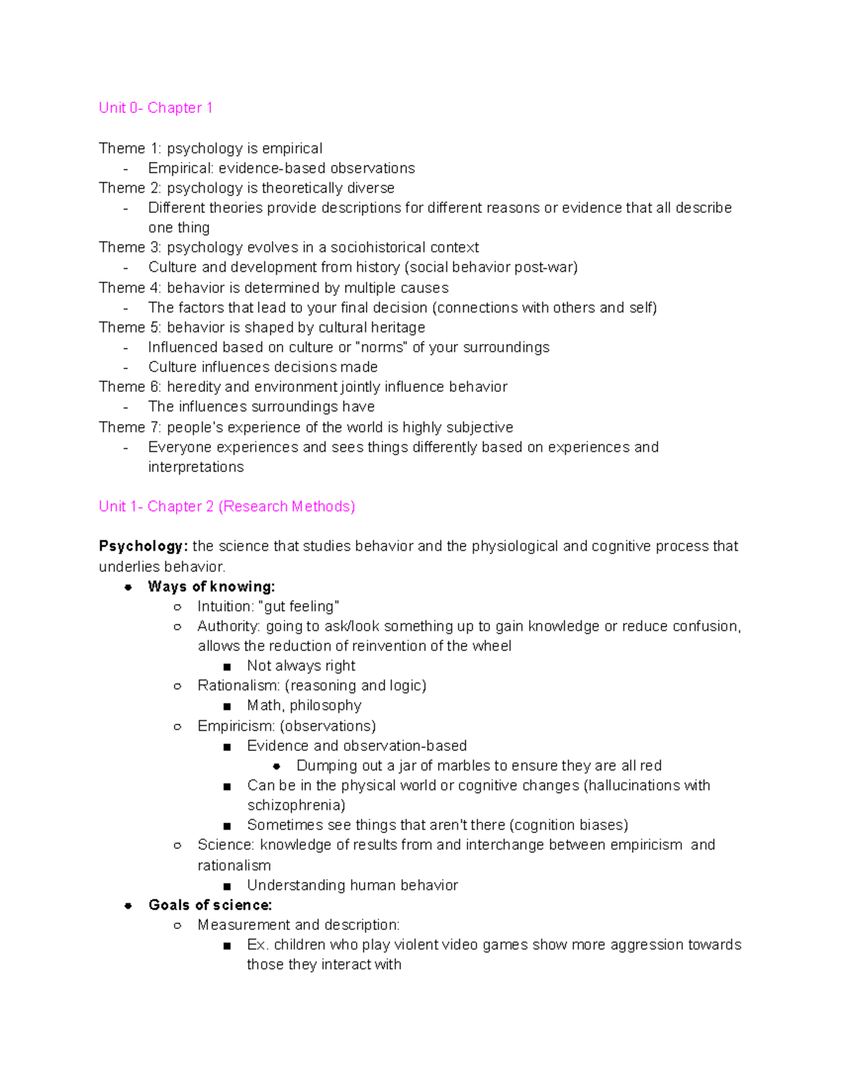 Psych - Unit 0- Chapter 1 Theme 1: Psychology Is Empirical - Empirical ...