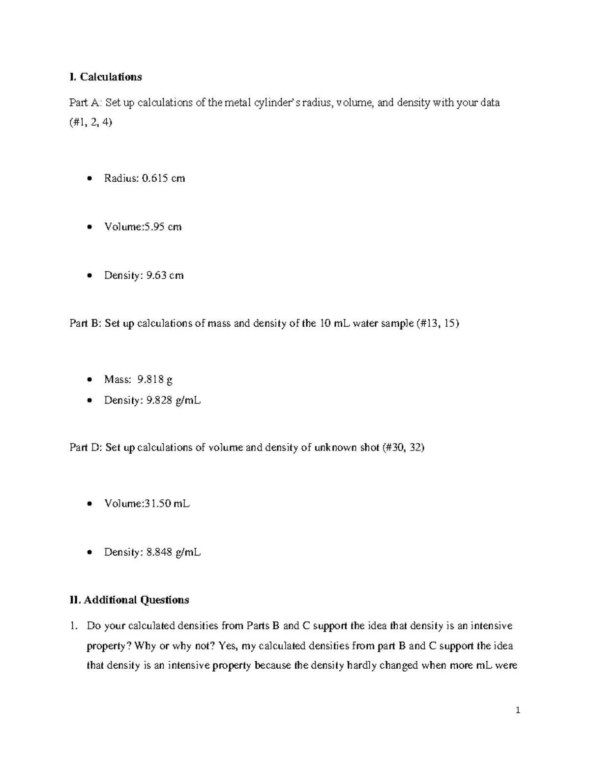 post lab questions experiment 1