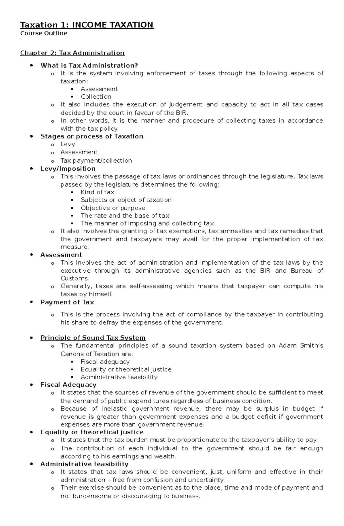 Chapter 2 - Tax Administration - Income Taxation - CHMSC - Studocu