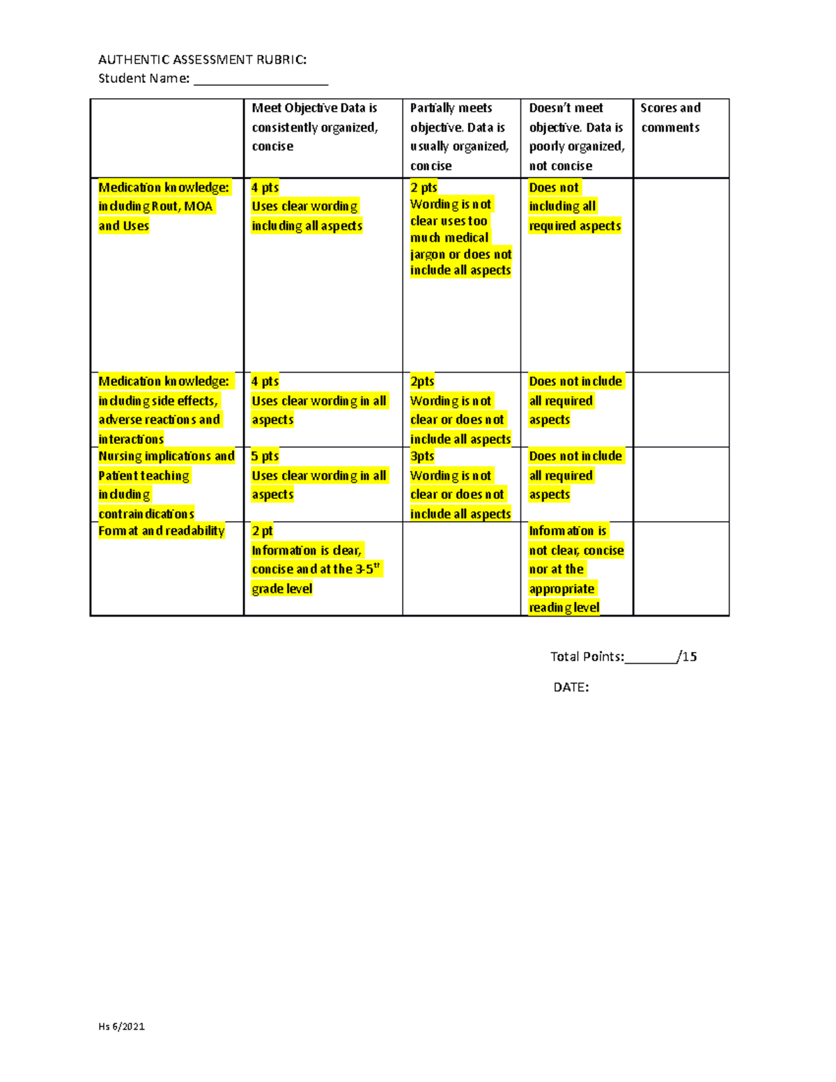 Authentic Assessment Rubric 6-2021 - AUTHENTIC ASSESSMENT RUBRIC ...