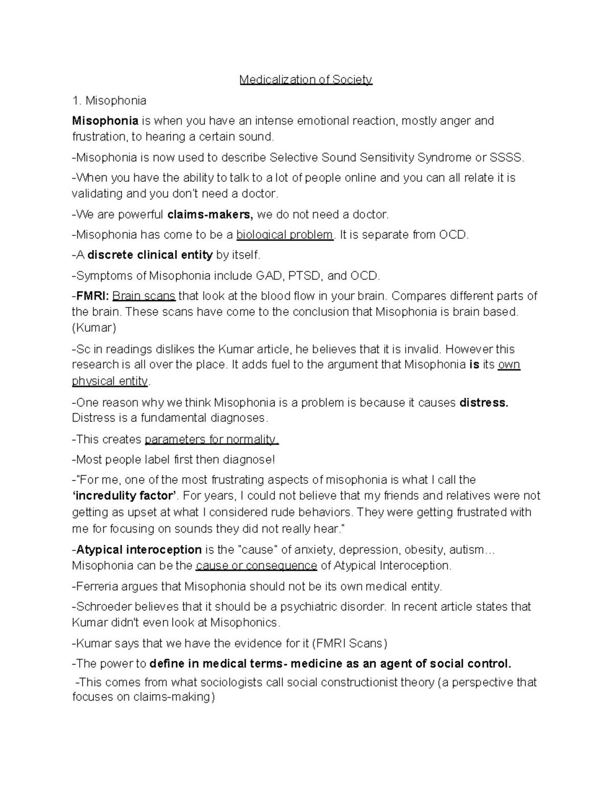 Sociology Test 4 - Lecture Notes Test 4 Outline - Medicalization Of ...