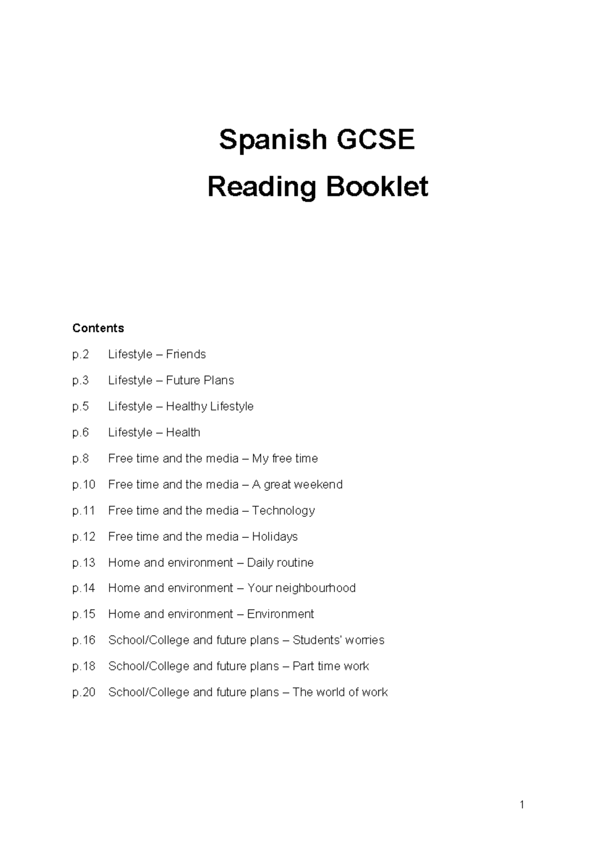 Spanish GCSE Reading Booklet-with-answers - Spanish GCSE Reading ...