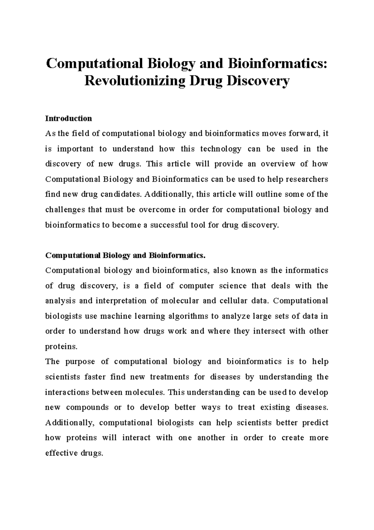Computational Biology and Bioinformatics: Revolutionizing Drug ...