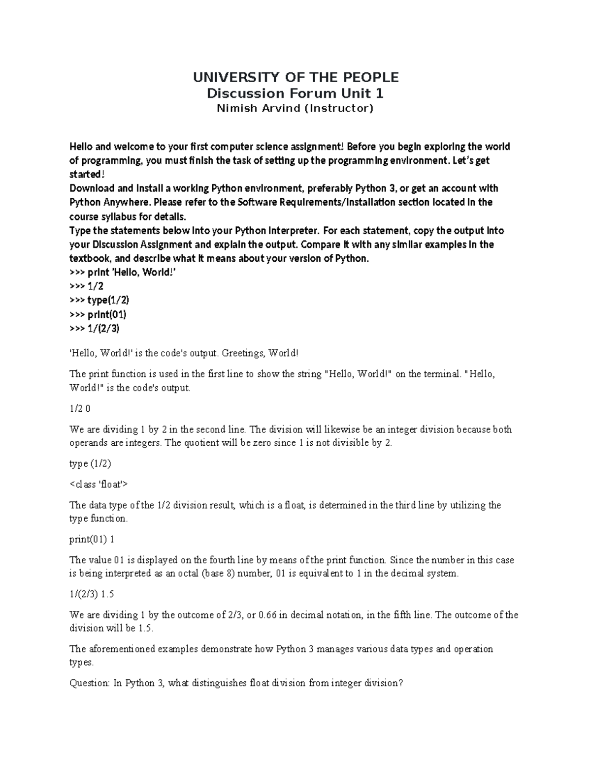 University OF THE People-Discussion Forum Unit 1 - UNIVERSITY OF THE ...