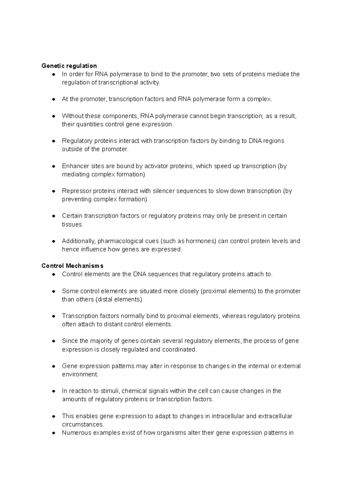 Module 13 - lecture notes on genetic regulation - Genetic regulation In ...