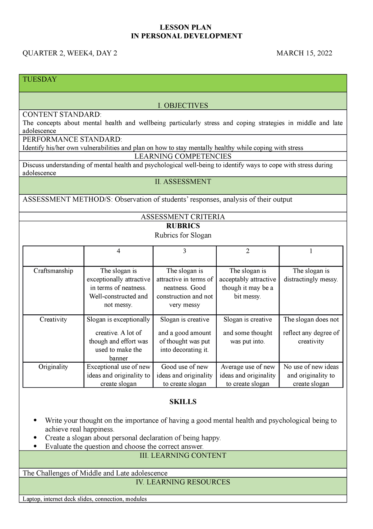 assignment personal development plan