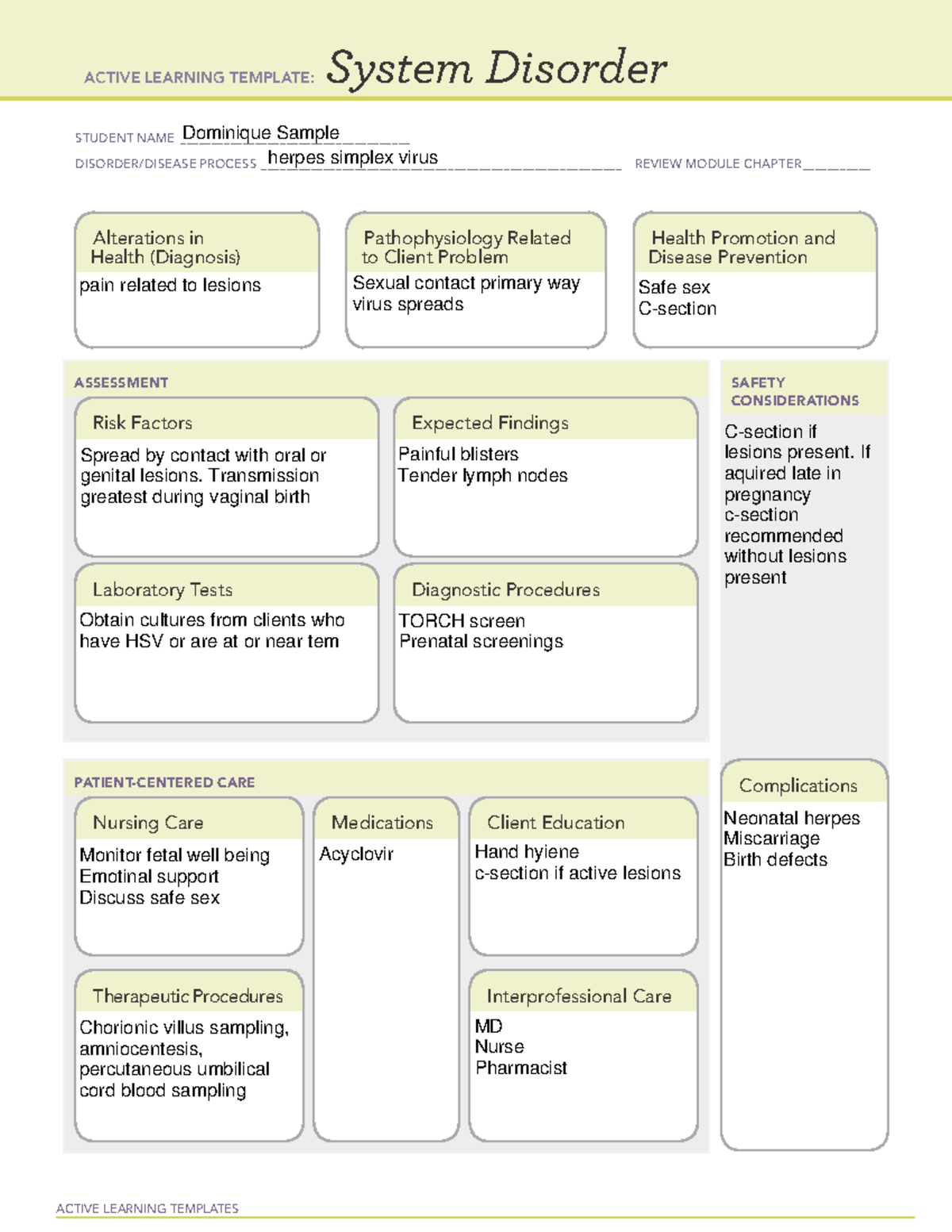 Herpes simplex virus system disorder - ACTIVE LEARNING TEMPLATES System