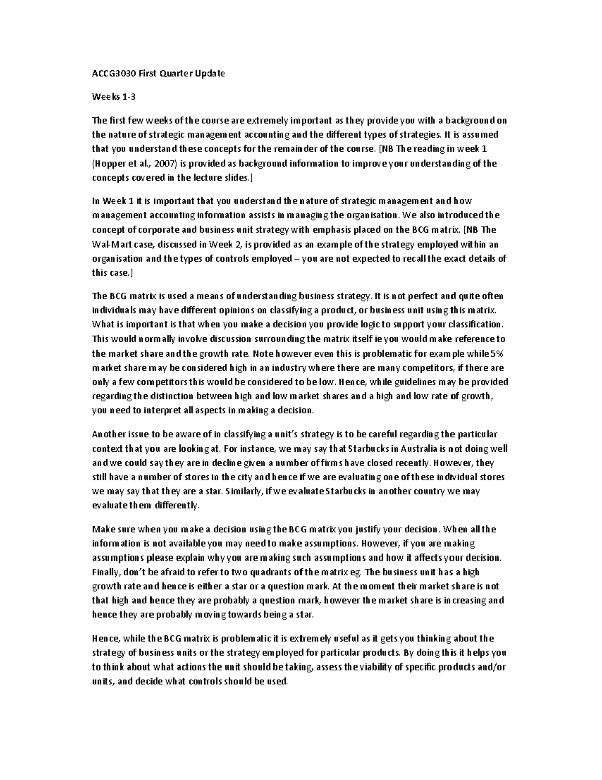 Quarterly Review 1 - This is a summary of the first few weeks of the ...