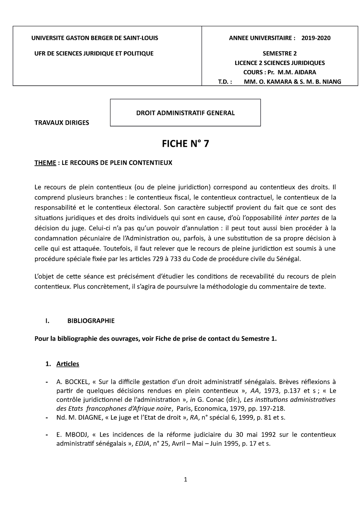 Fiche 7 DA S2 2020 Le Recours De Plein Contentieux-1 - UNIVERSITE ...