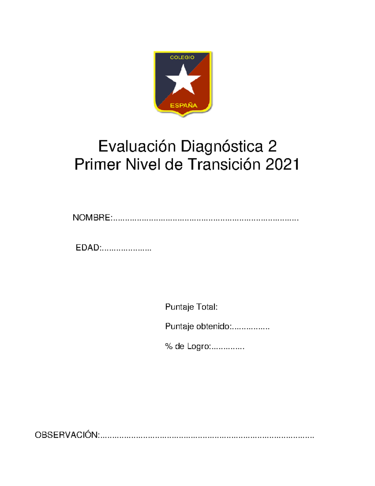 Evaluación Diagnóstica 2 Pre Kinder 2021 Evaluación Diagnóstica 2 Primer Nivel De Transición 2 1345