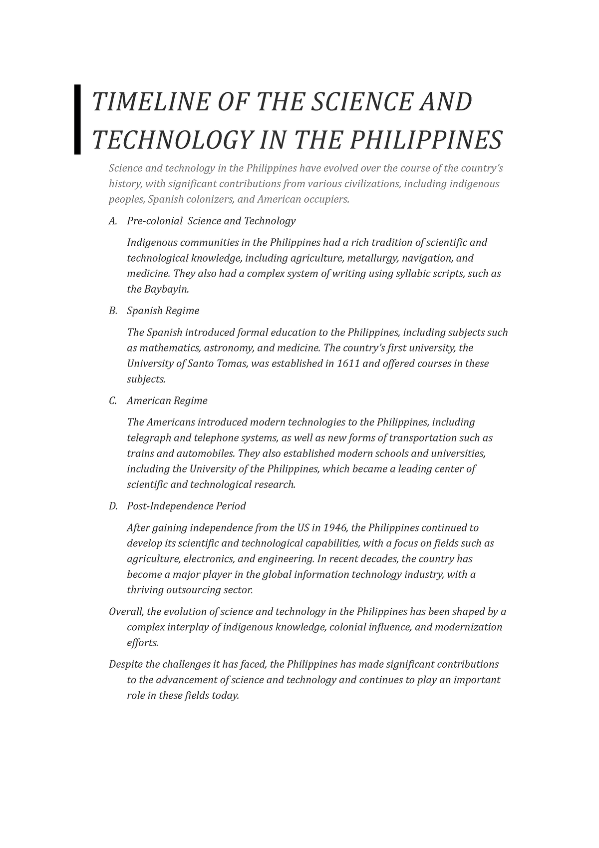 science and technology in the philippines essay