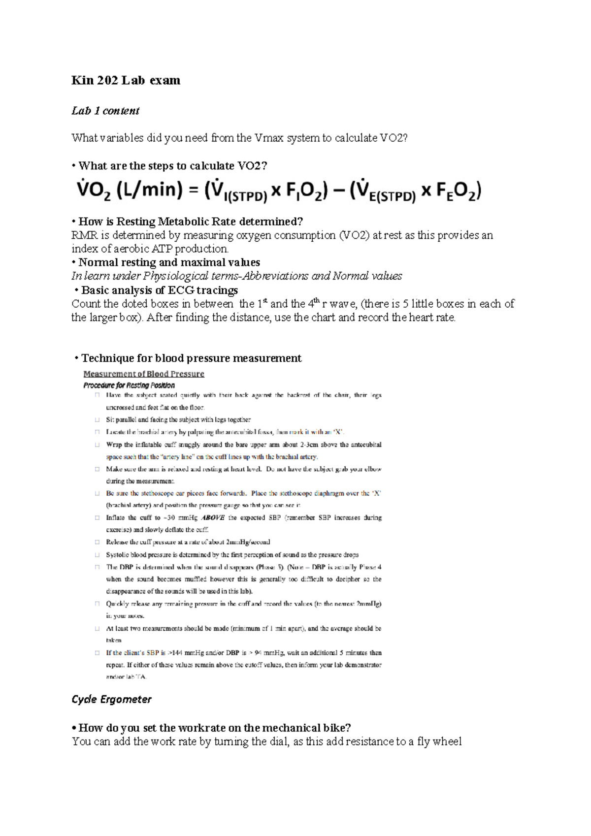 Kin 202 Lab exam - Lecture notes all - Kin 202 Lab exam Lab 1 content ...