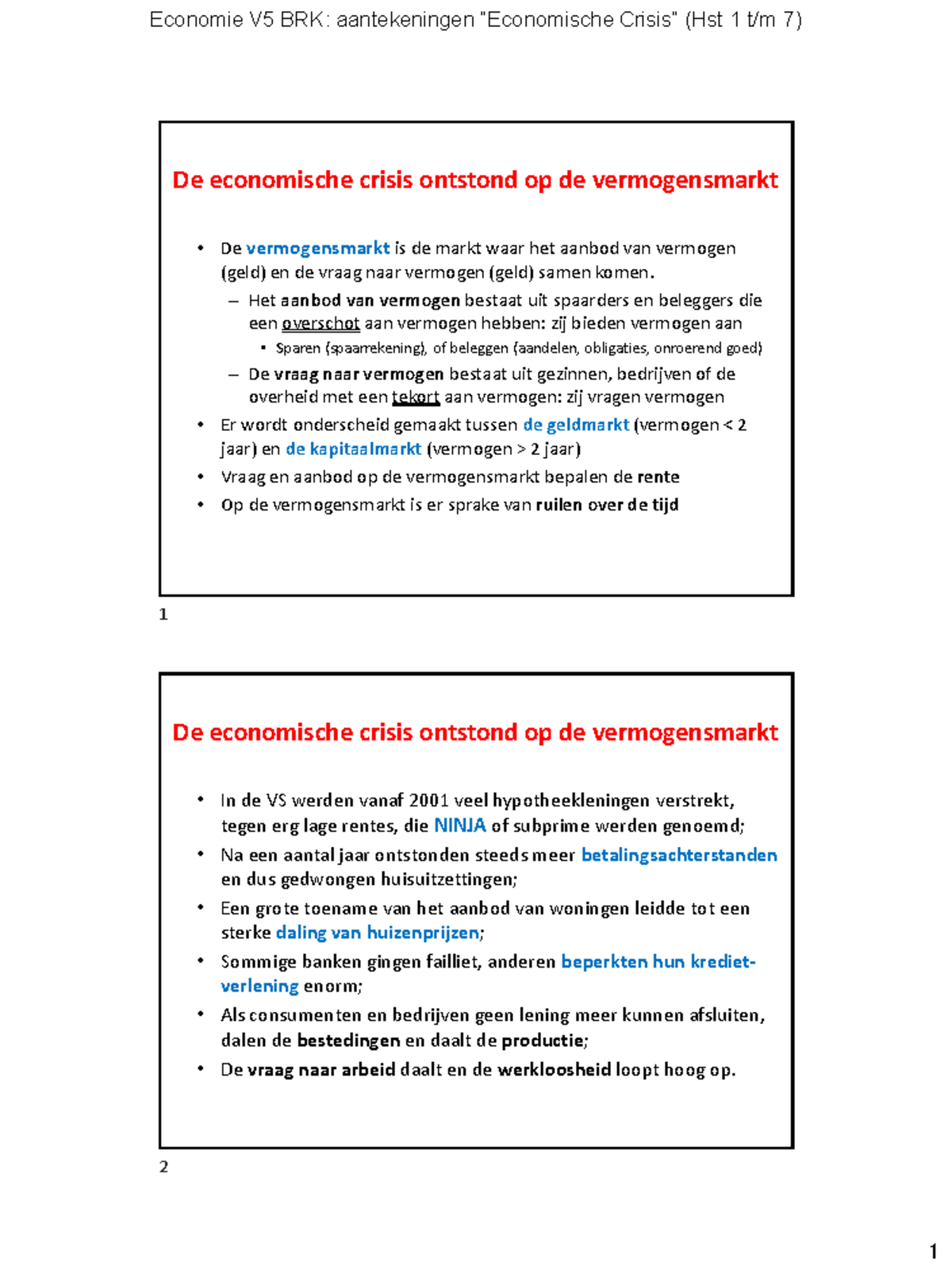 Economische Crisis Aantekeningen - De Economische Crisis Ontstond Op De ...