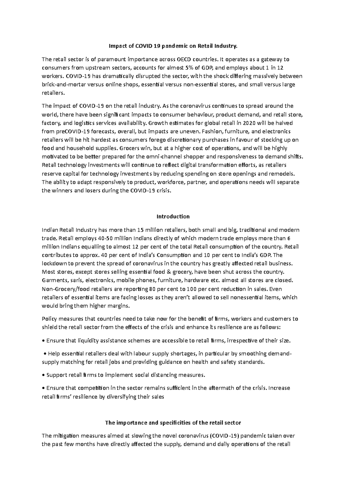 Impact of Covid 19 pandemic on Retail Industry - Impact of COVID 19 ...