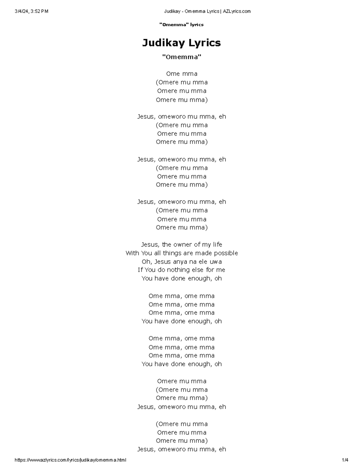 Judikay Omemma Lyrics "Omemma" lyrics Judikay Lyrics "Omemma" Ome