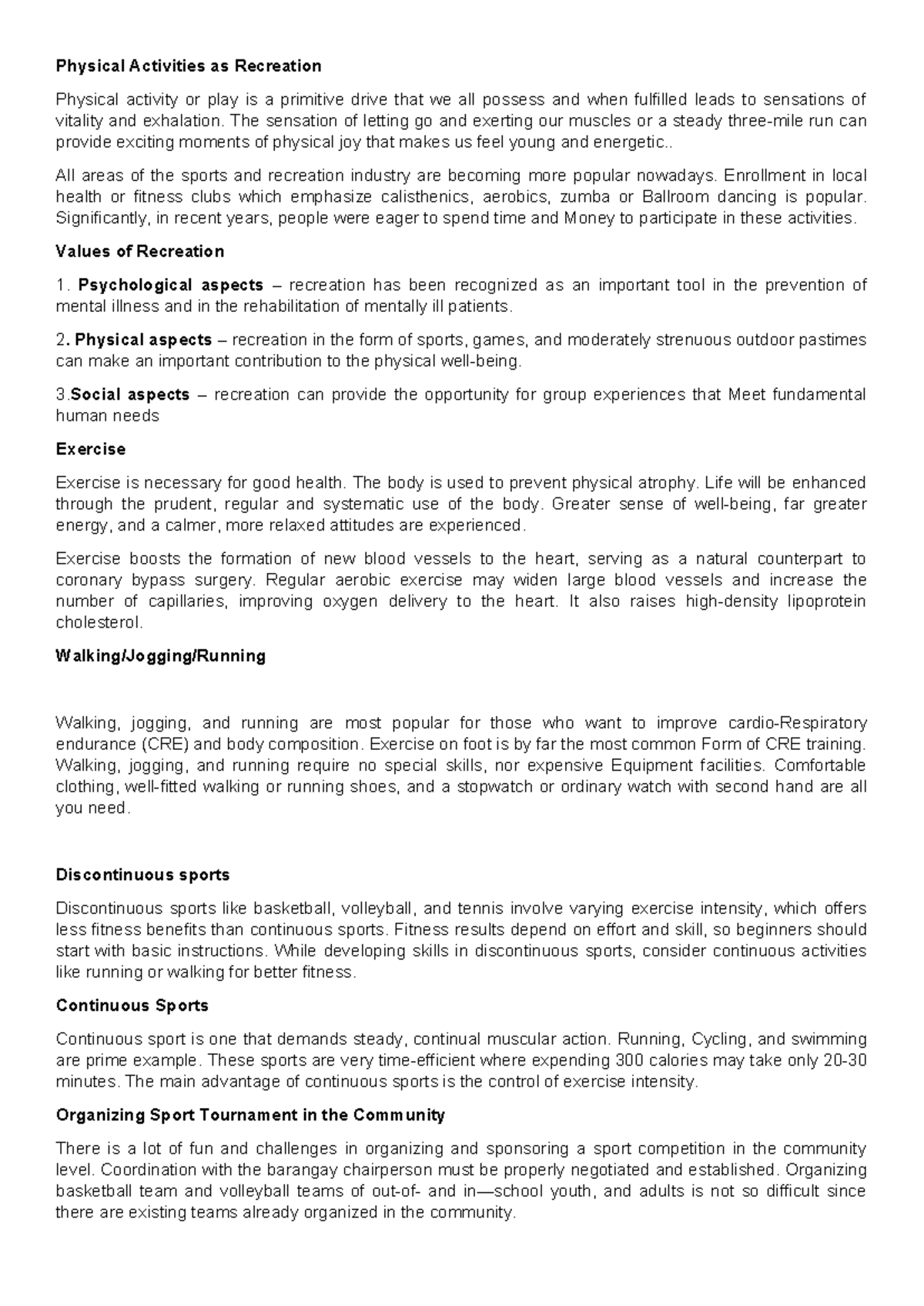 CWTS- Reporting - jahajajajaajahahahaa - Physical Activities as ...