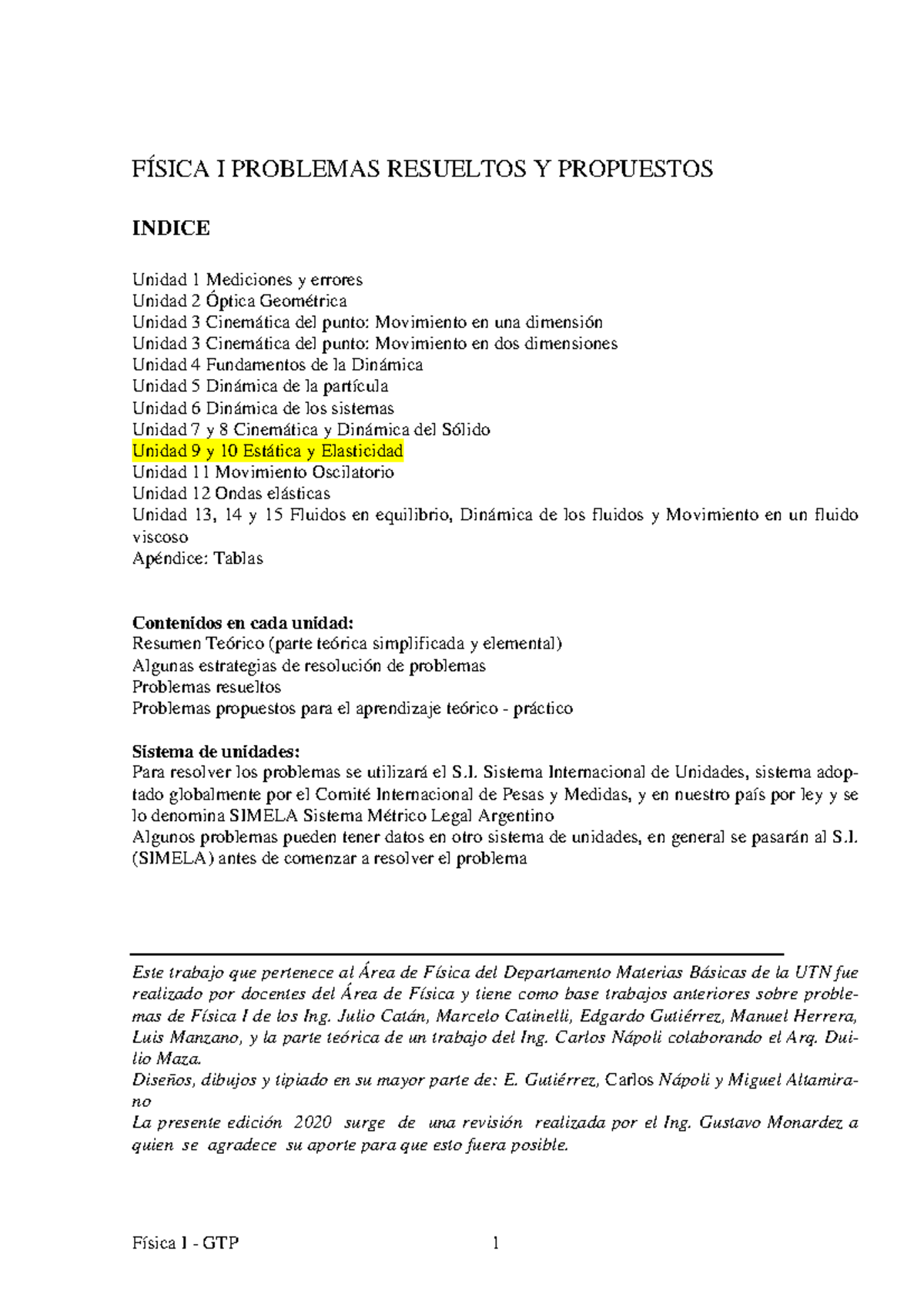 Guía Unidad 9 Y 10 Fi 2020 FÍsica I Problemas Resueltos Y Propuestos Indice Unidad 1