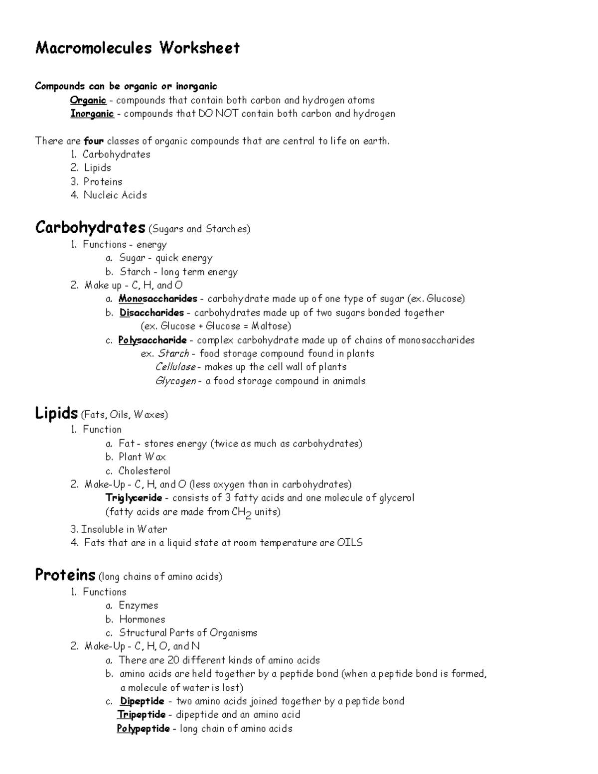 Macromolecules Worksheet 25 Answers