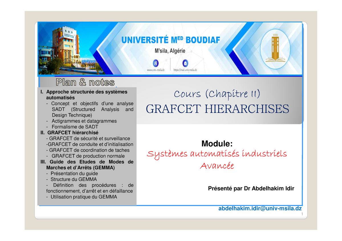 Chapitre 2 Grafcet Hiérarchisé - Cours (Chapitre II) GRAFCET ...