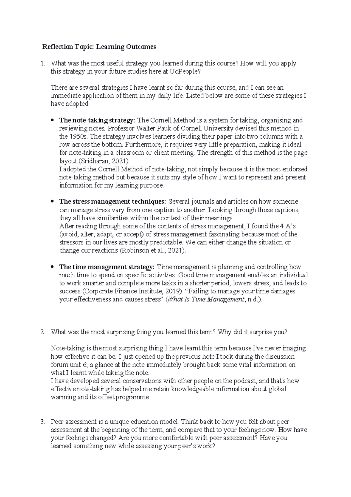 Learning Journal Unit 8 - Reflection Topic: Learning Outcomes What was ...