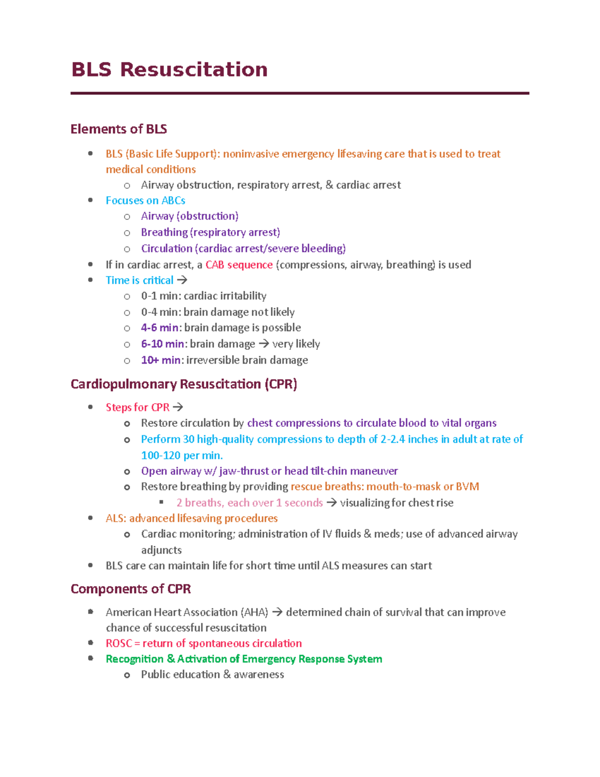 Chapter 13 - RC Health Services Book Notes - BLS Resuscitation Elements ...