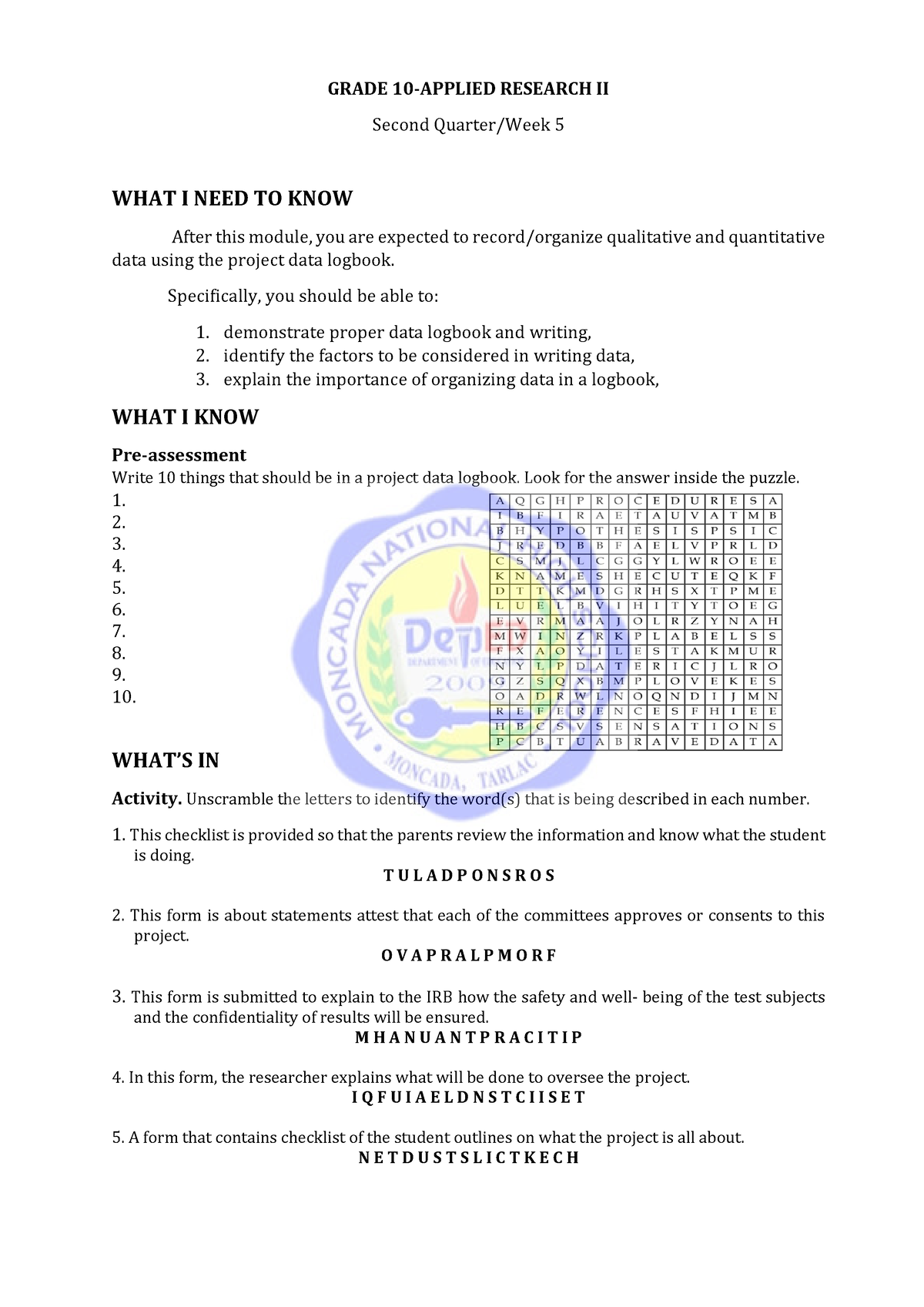 research project grade 10