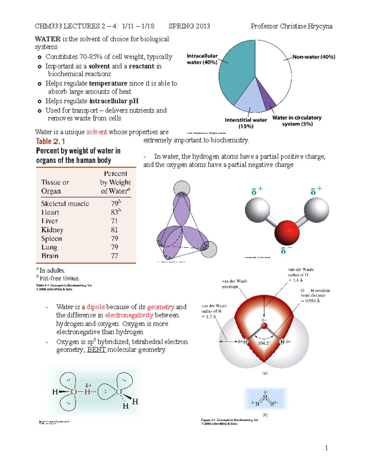 Lecture 2 - 4 Water - notes - CHM333 LECTURES 2 – 4: 1/11 – 1/18 SPRING ...