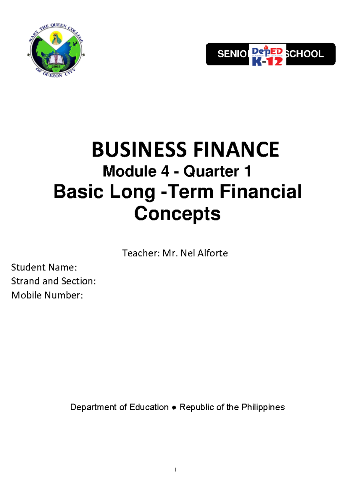 Business Finance Module 4- Q4 - I BUSINESS FINANCE Module 4 - Quarter 1 ...