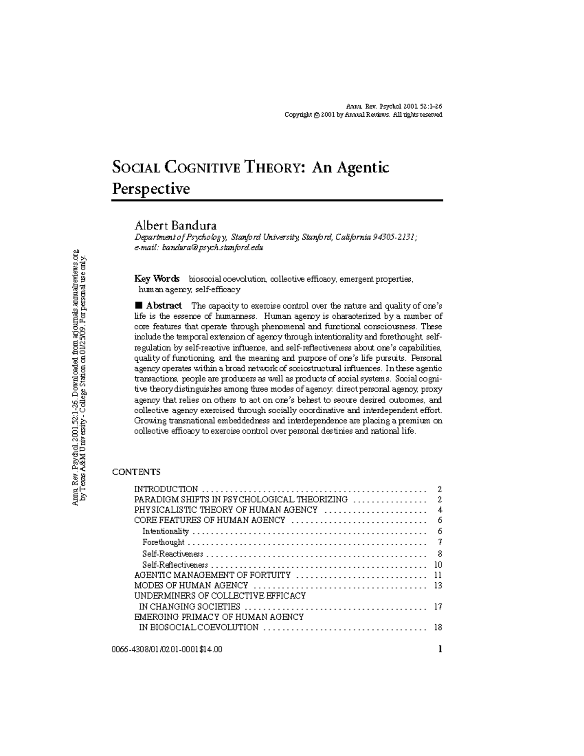Bandura Psychology - Annu. Rev. Psychol. 2001. 52:1– Copyright c 2001 ...
